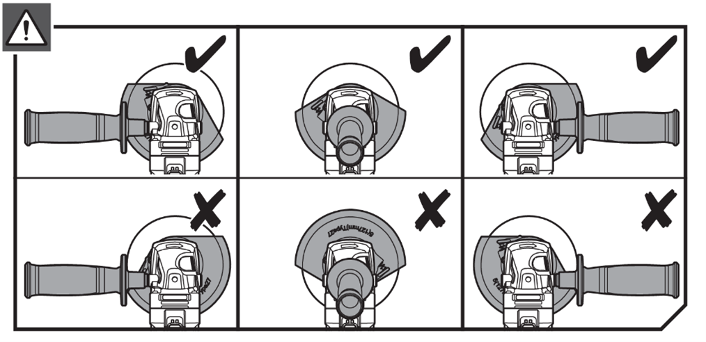 Pressing the button (3) will allow you to adjust the guard. It is important that the guard is in place to protect the hands of the operator see below examples.